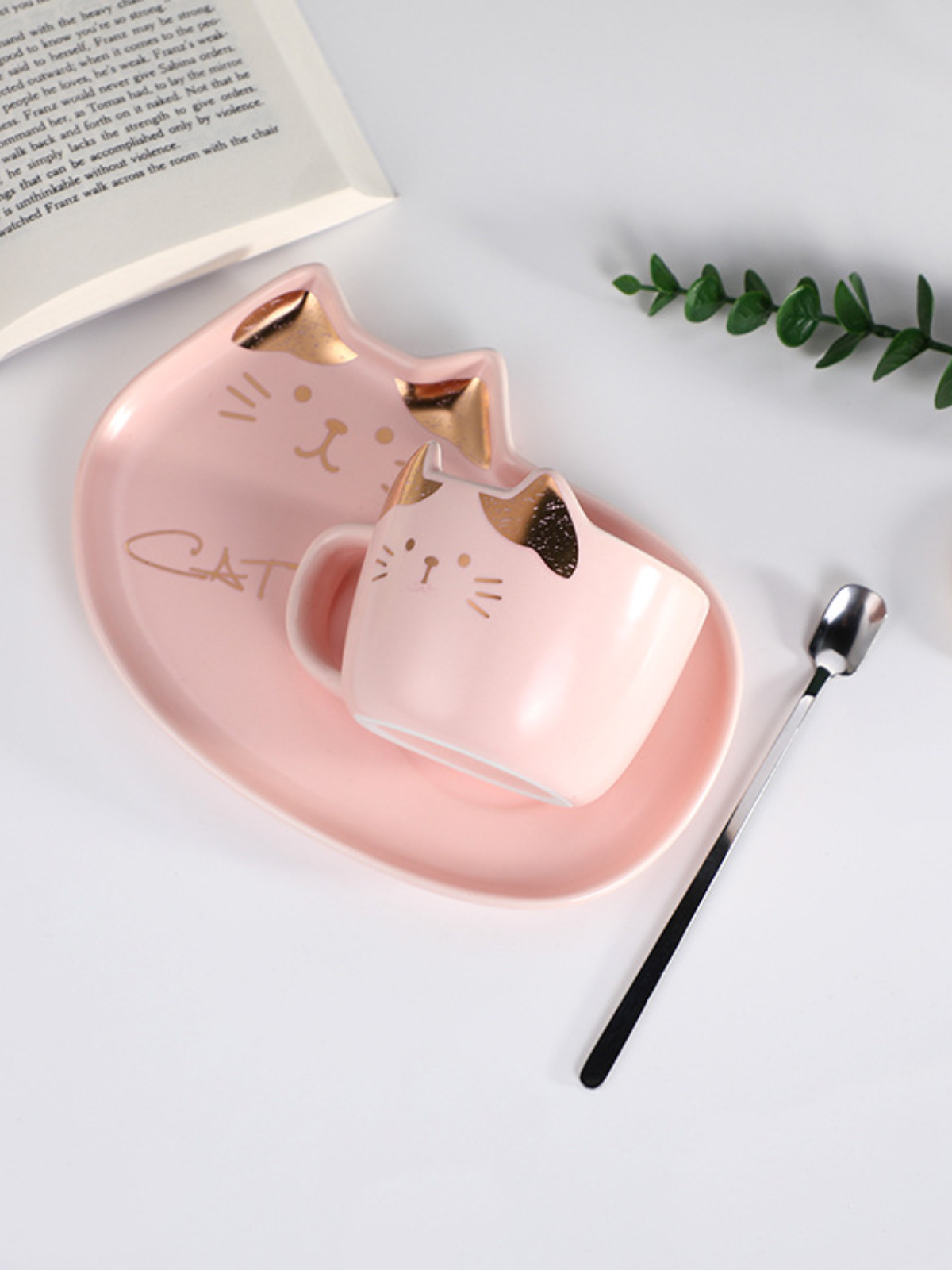 Cute Cat Coffee Cup and Dish Set