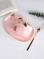 Cute Cat Coffee Cup and Dish Set
