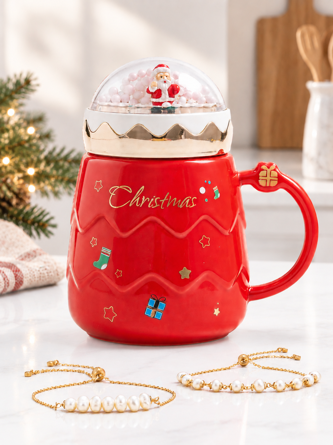 Holiday Snowglobe Candle - Dainty Pearl Bracelet Collection